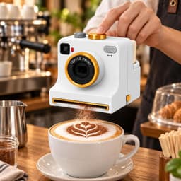 Koffieprinter - 3D Latte Art Printer - Printer - Latte Art Camera met één klik - Inclusief vier kaarten - Gebruiksvriendelijk - Herbruikbaar poedergereedschap - Geschikt voor cappuccino's en lattes - Willekeurige stijlen - Wit — thumbnail 2