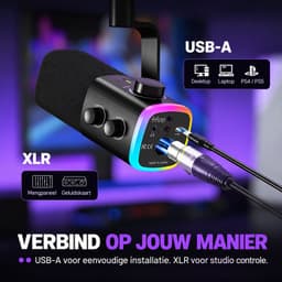 FIFINE AM9T - USB / XLR Studio microfoon - PC-Gaming Met Flexibele Arm ( 66cm! ) - Geschikt voor PC/PS4/PS5 - RGB - Podcast - Gaming - Streaming - Zwart — thumbnail 4