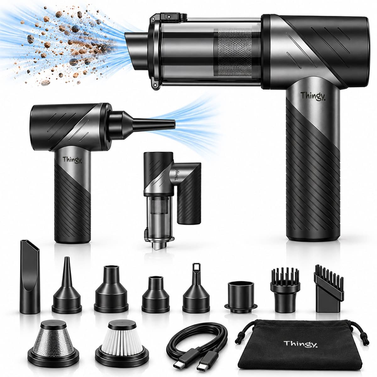 Thingy® Premium 4-in-1 Auto Stofzuiger - Zuigen, Blazen, Opblazen & Vacuüm Trekken - Handstofzuiger - 22 kPa Zuigkracht - Kruimeldief - 8 Opzetstukken - Oplaadbaar - Kruimeldief Snoerloos - Air Duster - Kruimeldief voor Auto & Huis — afbeelding 1