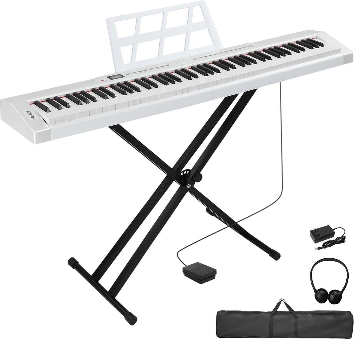 Digitale piano- 88 toetsen - MIDI en Bluetooth - draagtas - wit+zwart — afbeelding 1