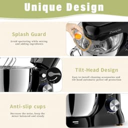 SnelShoppen - Food Processor Silent Stirring Machine met 5L RVS Kom, 3 Mengtools, Spatdeksel, Deegschraper en Eierscheider, 8 Snelheden, 1000W, Zwart — thumbnail 5