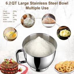 Keukenmachine Zwart - 6 Liter Inhoud - 220 Volt Vermogen - Compacte Standmixer - Automatische Deegmixer — thumbnail 1