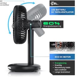 Draadloze Mini USB Tafelventilator met Accu - Stille Brushless Motor en Lichtstrip — thumbnail 1