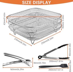 Stainless Steel Air Fryer Rack - 3-Layer Stackable Dehydrator with Tongs and Brush — thumbnail 3