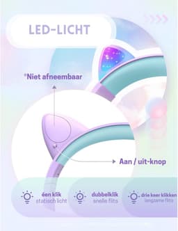Intelectro Koptelefoon voor Kinderen - Coole LED Verlichting en Helder Geluid - 94Db Begrensd - Verschillende Lichtstanden - Ingebouwde Microfoon - Comfortabel en Draagbaar Ontwerp - Paars - Levering Sneller dan Aangegeven! — thumbnail 2