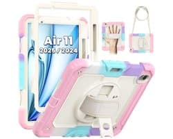 Schokbestendige Hoes voor iPad Air 11-inch - Met Schermbeschermer, Pennenhouder, 360° Draaibare Standaard en Handriem - Roze