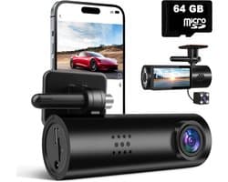 Tech Essentials B100 Dashcam - 720P - Wifi - SD Kaart 64GB - Met Achteruitrijcamera - USB-C - Voor Auto Camera - Voor En Achter - Nachtzicht