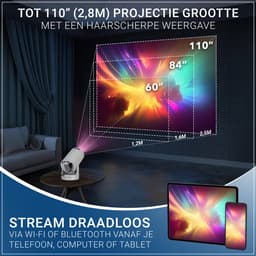 Blume Living® LED Mini Beamer BL300 Ultra Smart Projector + Ingebouwde Speaker - 4K-ondersteuning - LED Beamer met Android 14 – Short Throw & WiFi - Draagbare Home Cinema, Outdoor — thumbnail 4