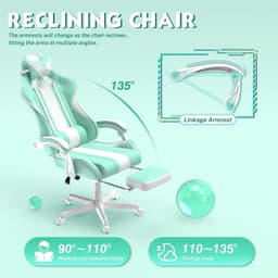 Soontrans-Gamingstoel-Ergonomische Gamingfauteuil-Voetsteun PC -Stoel Gamingstoel-Hoofdsteun-Lendenkussen-Racecomputerstoel Met Konijnenoren-Ergonomische Bureaustoel-Mintgroen — thumbnail 4