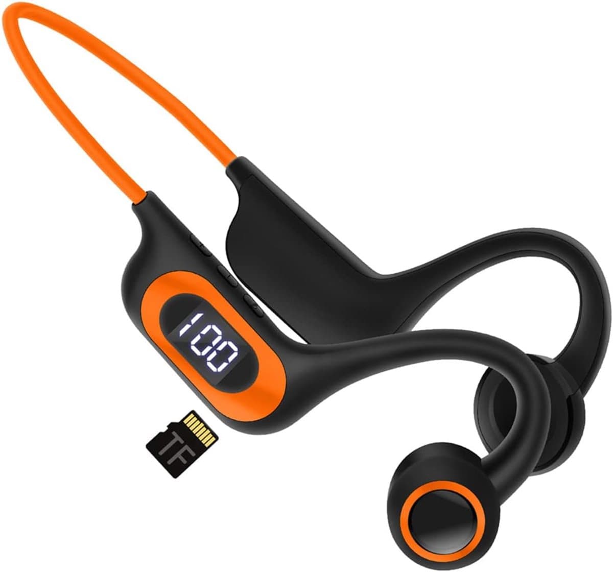 Beengeleiding Bluetooth Hoofdtelefoon - Air Open Oor met Microfoon, Sport Oortelefoon Power Display TF-kaartsleuf Zweetbestendig voor, Hardlopen, Fietsen, Rijden (Oranje) — afbeelding 1