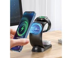3-in-1 Oplaadstation met nachtlampje - Dockingstation 15W Snellader - Draadloze Bedlampje - Led RGB - Slaapkamer - Woonkamer - Kantoor - Telefoon - Smartwatch - Airpods - Magnetische