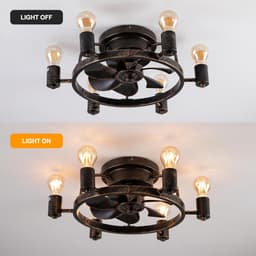 Plafondventilator met Verlichting en Afstandsbediening - 52cm Laag Profiel, Rustiek Industriële Ventilator voor Slaapkamer en Keuken — thumbnail 2