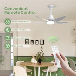 Plafondventilator met verlichting en afstandsbediening - Stille 71 cm ventilator voor kleine ruimtes — thumbnail 1