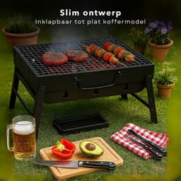 Cheqo® Opvouwbare Barbecue - Draagbare Houtskool Grill - Tafel Barbecue - Camping Barbecue - Gepoedercoat Staal - Compact En Lichtgewicht - Voor Strand En Park - Barbecue Voor Balkon - Kleine Draagbare Bbq — thumbnail 5