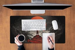 Muismat XXL 90x45 cm - Bureau onderlegger - Bureau mat Krijger - Rode trappen - Zon - Berg - Bureaumat - Gaming mousepad xl - Bureaulegger groot - Computer deskmat — thumbnail 3