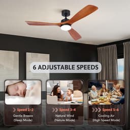 Plafondventilator met afstandsbediening - 132 cm Houten Ventilator met LED en Stille DC-motor voor Binnen en Buiten — thumbnail 3