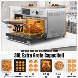 MMP® Heteluchtoven - Oven - Airfryer Oven - Zilveren Rand - 44cm x 46cm x 38cm — thumbnail 4