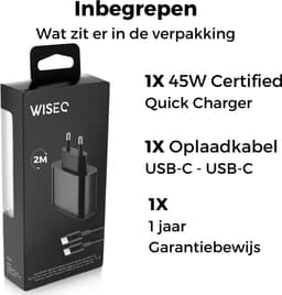 45W snellader GaN technologie - adapter USB A en USB C poorten - inclusief USB C naar USB C kabel 2 meter - geschikt voor Samsung Galaxy en iPhone 17 / 16 / 15 - zwart - WiseQ — thumbnail 11