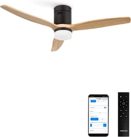 Plafondventilator met natuurlijk hout en wifi - 132 cm, stil, 6 snelheden, 3 lichttemperaturen, met afstandsbediening — thumbnail 2