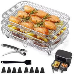 Air Fryer Racks - 3 Stuks Roestvrij Staal Stapelbare Mand Tray voor Oven en Magnetron — thumbnail 1