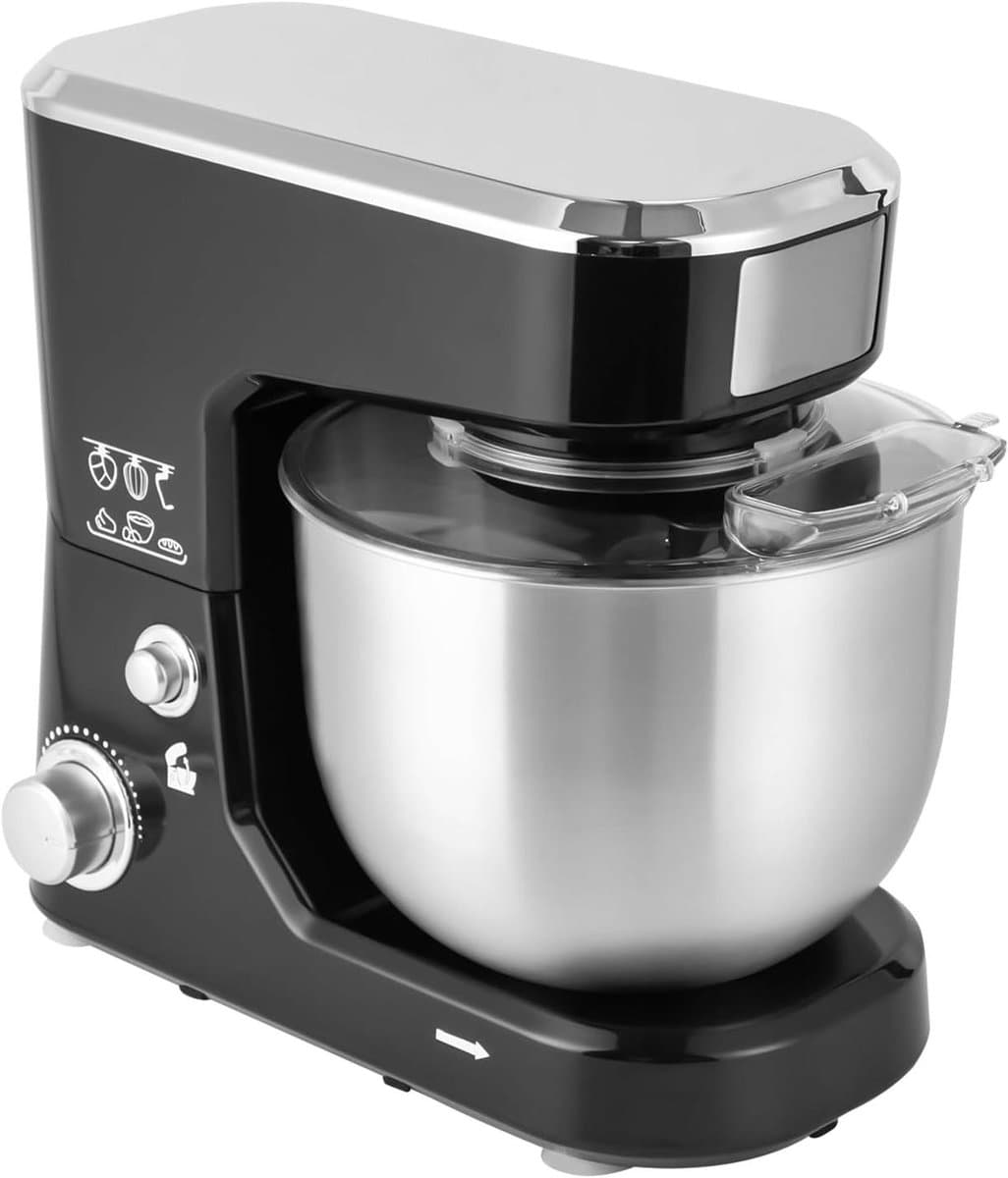 5 L Keukenmachine, 1000 W kneedmachine met 3 snelheden, deegmachine roestvrij staal 304, mixer keuken, vleesmolen elektrisch, incl. eiklopper, garde en kneedhaak — afbeelding 1