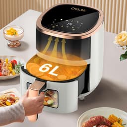 Heteluchtfriteuse - Airfryer Frituurpan - Gezond Koken - 8 Programma's Digitaal - 6 Liter - Wit — thumbnail 4