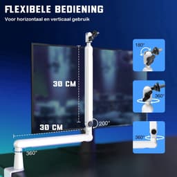FIFINE TAM8 XLR - USB / XLR Studio microfoon - Flexibele Arm ( BM88 ) - Met kabelgoot - Geschikt voor PC/PS4/PS5 - RGB - Podcast - Gaming - Streaming - Wit — thumbnail 4