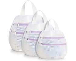3-delige wasmachine met dubbellaags wasnet en herbruikbare waszak van mesh Geschikt voor bh's, sokken en paarse kleding (30 x 30 cm, 40 x 40 cm, 50 x 50 cm).