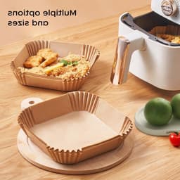 Bakingpapier voor Airfryer - 100 Stuks, 16x16 cm, BPA-vrij, Waterdicht en Vetvrij, Ideaal voor Bakken en Koken — thumbnail 7