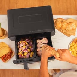 Digitale Airfryer - Heteluchtoven - Gezond Koken - Dubbele Temperatuur - 9 Liter - Donker Inox — thumbnail 5
