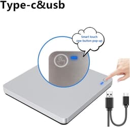 Externe DVD-drive - CD-brander Recorder - Bestanden Archiveren - USB 3.0 Type C - 15x15x2 cm - Zilver — thumbnail 3