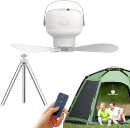 Draagbare Plafondventilator - Ventilator Lamp - Buiten Verkoeling - Dubbele Functionaliteit - 7200mAh Batterij - Enkel Kenmerk — thumbnail 1