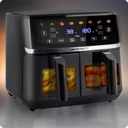 Heteluchtfriteuse - Dubbele Kamer - Gezond Koken - Twee Kijkvensters - 102 Liter - Zwart — thumbnail 3