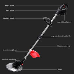 Elektrische Grasmaaier - Handmaaier Accu - Gazon Onderhoud - Borstelloze Motor - 90 x 30 x 20 cm - Zwart — thumbnail 2