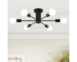 Moderne vintage industriële plafondlamp, 6 lampen E27 kroonluchter voor slaapkamer, woonkamer, badkamer, keuken, hal, eetkamer, strokleurige afwerking, entree, lampen niet inbegrepen