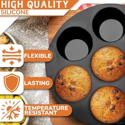 Siliconen Bakvorm - Taartvorm - 7 Cups Non-stick Bakvormpjes - 20.32*20.32*4cm - Herbruikbaar - Bpa-Vrij - Zwart - Bakaccessoire - Airfryer Siliconen Cupcake Bakvorm - Muffin Bakvormen - Geschikt Voor Het Bakken Van Cupcakes, Brownies, Chocolade — thumbnail 5