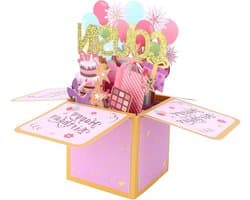 Creatieve 3D Verjaardag Pop Upkaart met Kleurrijke Ballonnen en Vuurwerk, Perfect als Wenskaart voor Nichten, Neven en Verjaardagscadeaus