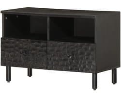 Tv-kast Mangohout - Tv-meubel Hout - Woonkamer Organisatie - Met IJzeren Poten - 70 x 33 x 46 cm - Zwart