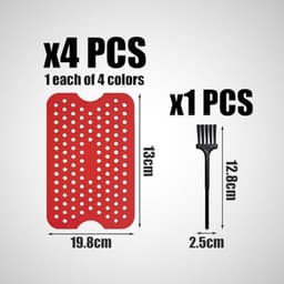4 stuks siliconen friteuse matten met 1 borstel airfryer accessoires toren airfryer inserts friteuse matten airfryer matten airfryer oven (zwart, rood, blauw, grijs) — thumbnail 3