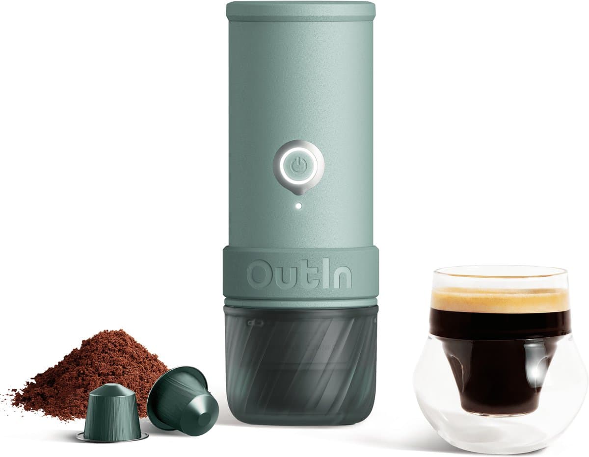 OutIn Mino Draagbare Espresso Machine Elektrisch | USB Oplaadbaar | Voor Onderweg En Reizen | Geschikt Voor Cups En Gemalen Koffie | Compact En Oplaadbaar Koffieapparaat — afbeelding 1
