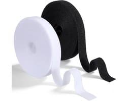 Duurzame Herbruikbare Bevestigingsriemen van 5 meter, Verstelbare Klittenband Kabelbeheersing voor Thuis, Kantoor en Buitenorganisatie in Wit en Zwart