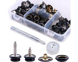 120-delige RVS Marine Grade Snap Button Sluiting Kit voor Canvas en Bekleding met 2 Aanpassingsgereedschappen - Zwart