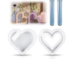 Set van 2 Siliconen Hartvormen voor Kaarsen, Epoxy en Gips met Proefbuisjes en Stoppen, Perfect voor Creatieve Projecten en Doe-Het-Zelf Cadeaus