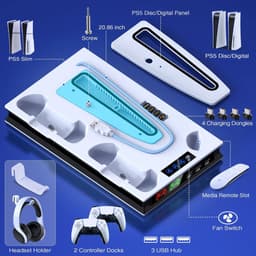 Miryx Cooling Station Voor Playstation 5 - Slanke Verticale Stand - Snel Laadstation - Opladen Dock - RGB Light - Wit — thumbnail 5