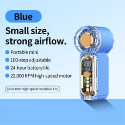 Ultrastille miniventilator, geluidsarme werking, lange batterijduur, miniformaat, past in je zak, gemakkelijk mee te nemen, geschikt voor studentenkamers, klaslokalen en bibliotheken (blauw). — thumbnail 1