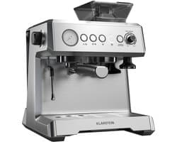 Klarstein GrandPresso Espressomachine - Precisiemolen - Stoompijpje - Portafilter - Drukindicator - 20 bar - Roestvrij staal - Drukpomp - RVS - Compact - Coffee Machine - Koffieautomaat