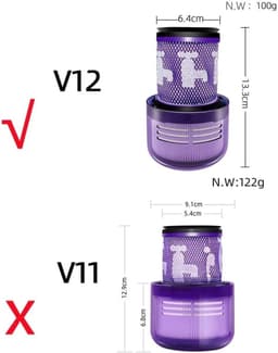 2 stucks Wasbare filters - compatibel met Dyson V12 Slim Detect Absolute draadloze stofzuiger - HEPA-filter vervangingsonderdelen — thumbnail 2