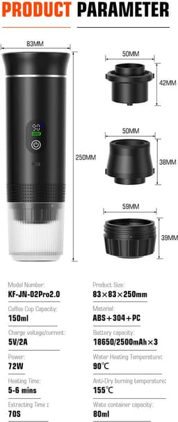 Brewezza Portable Koffiezetapparaat – Tijdelijk Aanbod - Compact & Lichtgewicht – USB Oplaadbaar – Ideaal voor Reizen & Outdoor — thumbnail 3