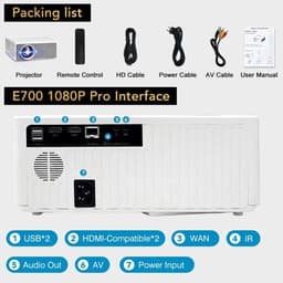 Alincoo - E700 - Beamer - Projector Beamer - Mini Meamer - 4k - Full HD 1080P - 1920x1080dpi - Automatische focus - 5G - met WiFi - 28000 Lumens - Wit — thumbnail 1