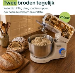 Vivid Green 2000W Keukenrobot - 6.2L - Display & Instelbare Timer - Mixer met Mengkom - Keukenmachine - Keukenmixer - Creme — thumbnail 5